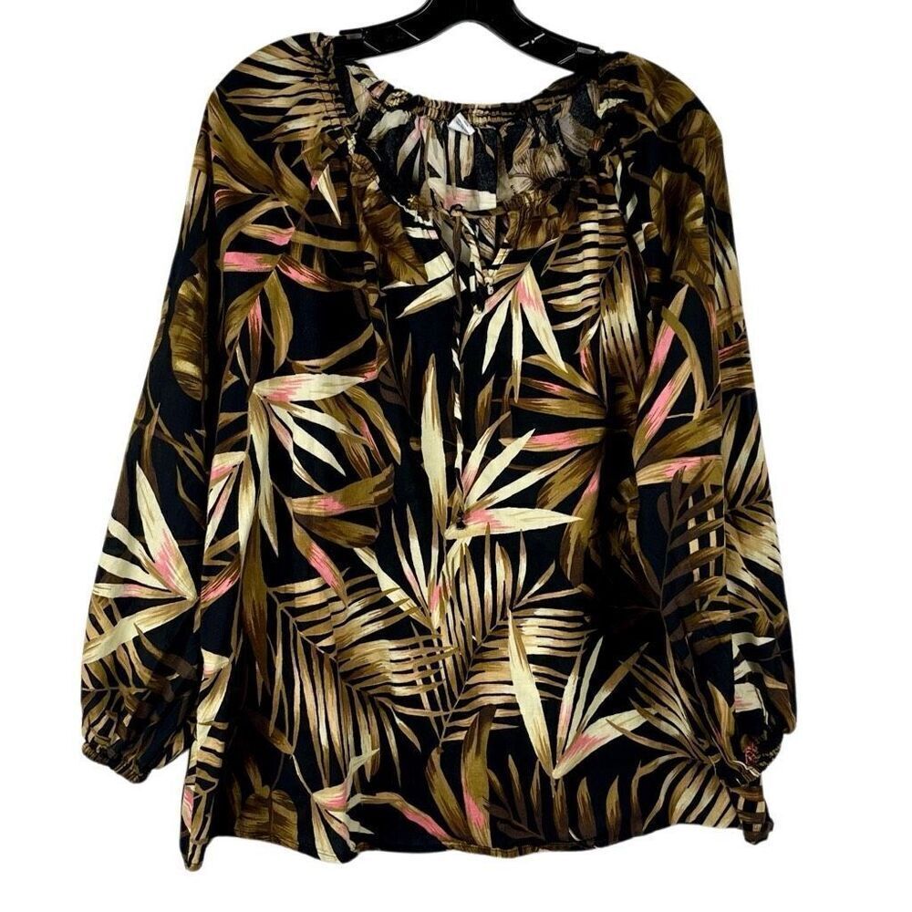 Old Navy Tropical Palm Leaf Peasant Blouse XL